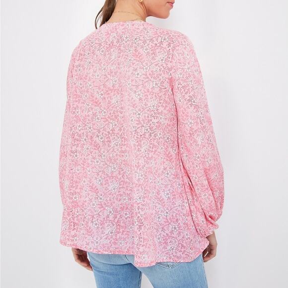 India Collection by Emerson Fry Crocus Bardot Pink Floral Balloon Sleeve Top S - Picture 3 of 13